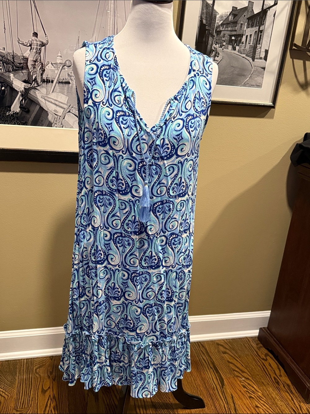 Sleeveless Blue Paisley V-Neck Summer Dress